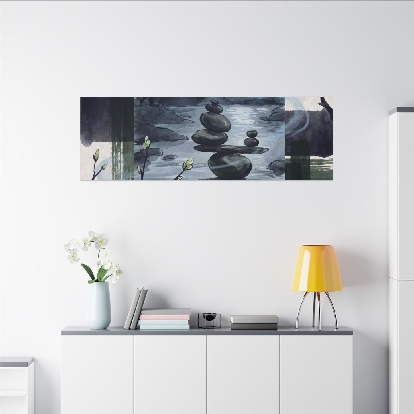Moonlight River Stones Canvas Art - Zen Shibui