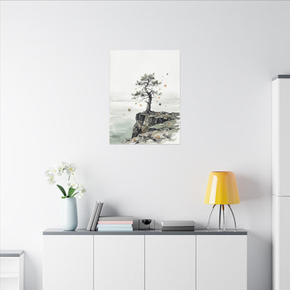 Japandi Pine Tree in Overcast | Watercolor Canvas Art