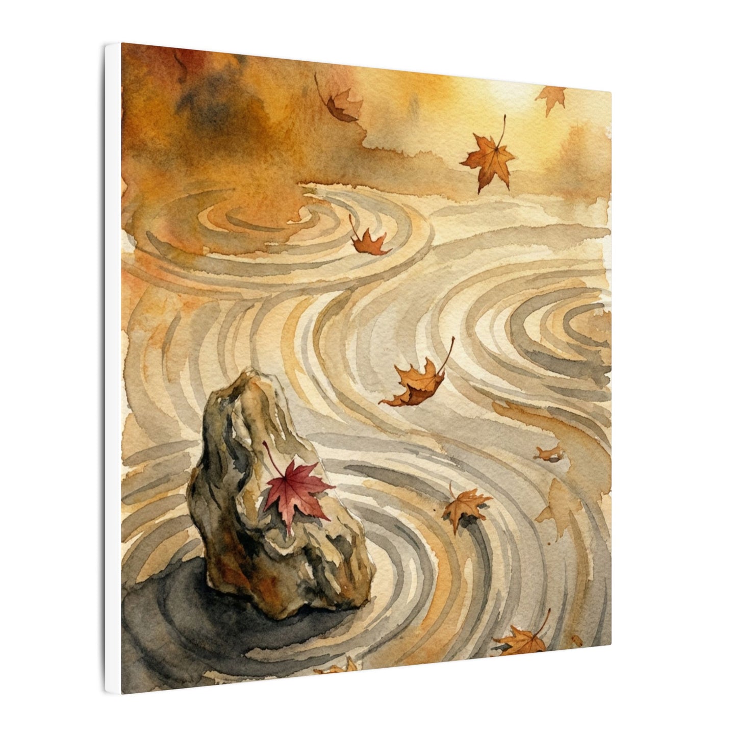 Autumn Rock Garden Watercolor Canvas Art | Neutral Decor