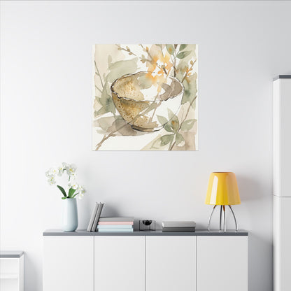 Spring Ceramic Bowl Watercolor Canvas Art | Neutral Decor