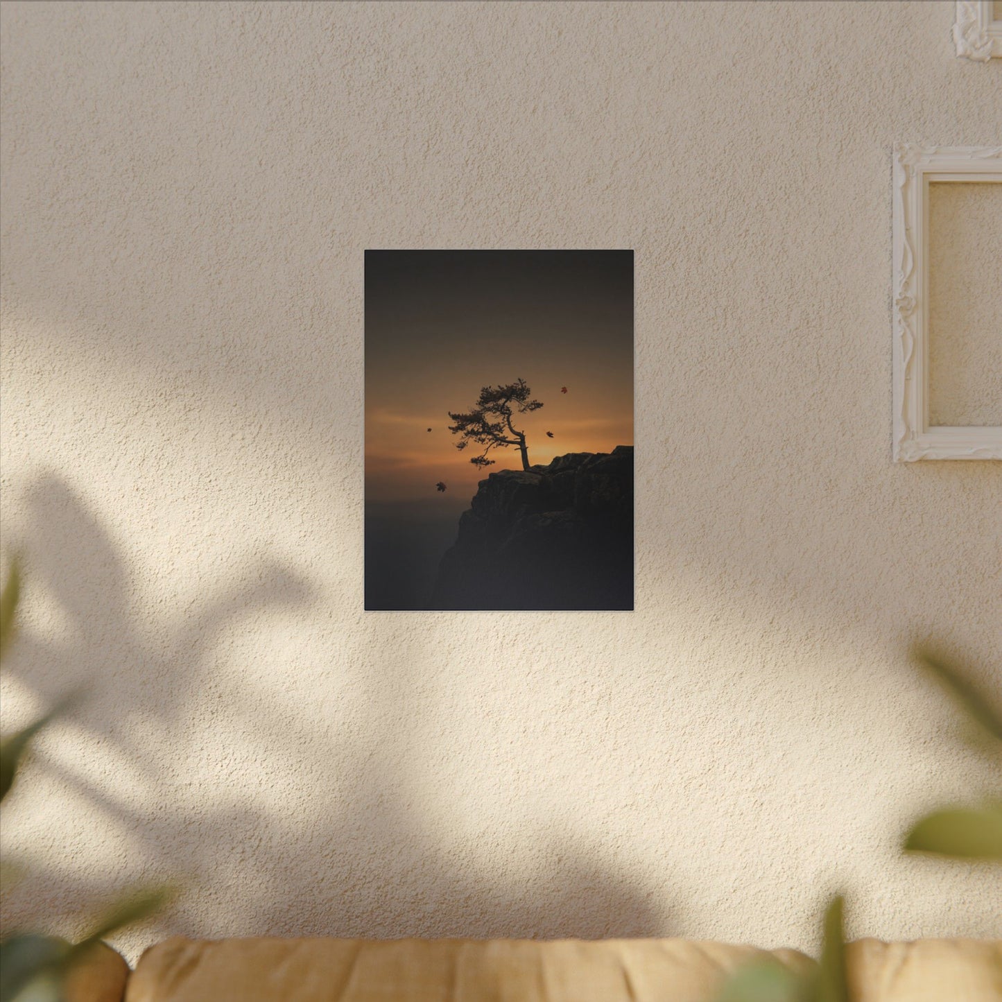Dark Japandi Pine Tree in Golden Hour | Moody Minimal Canvas Art