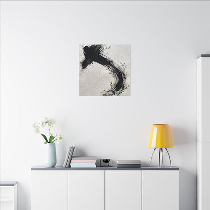 Ink Brushstroke Spring Canvas Art | Dark Japandi Sophisticated Design