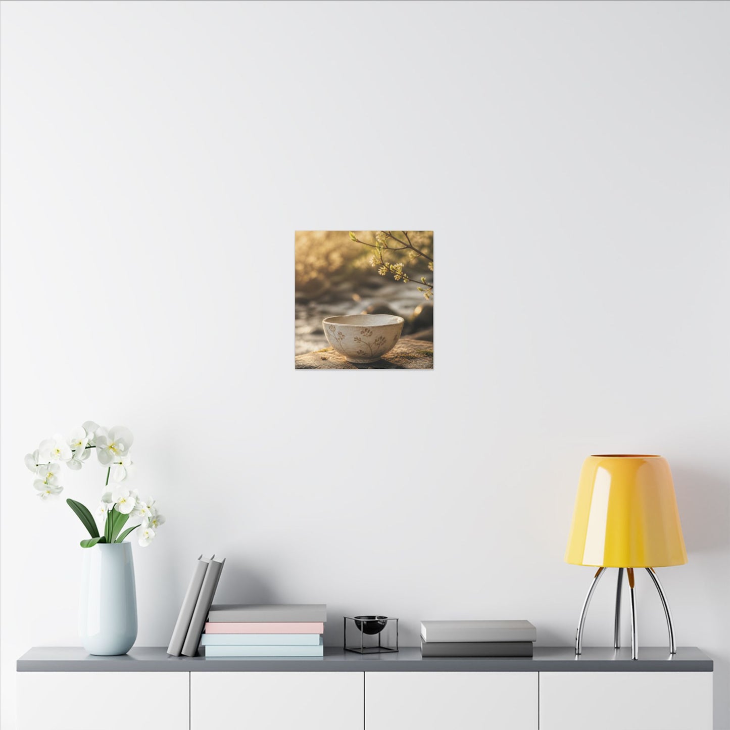 Neutral Ceramic Bowl Canvas Art - Japanese Pattern Japandi
