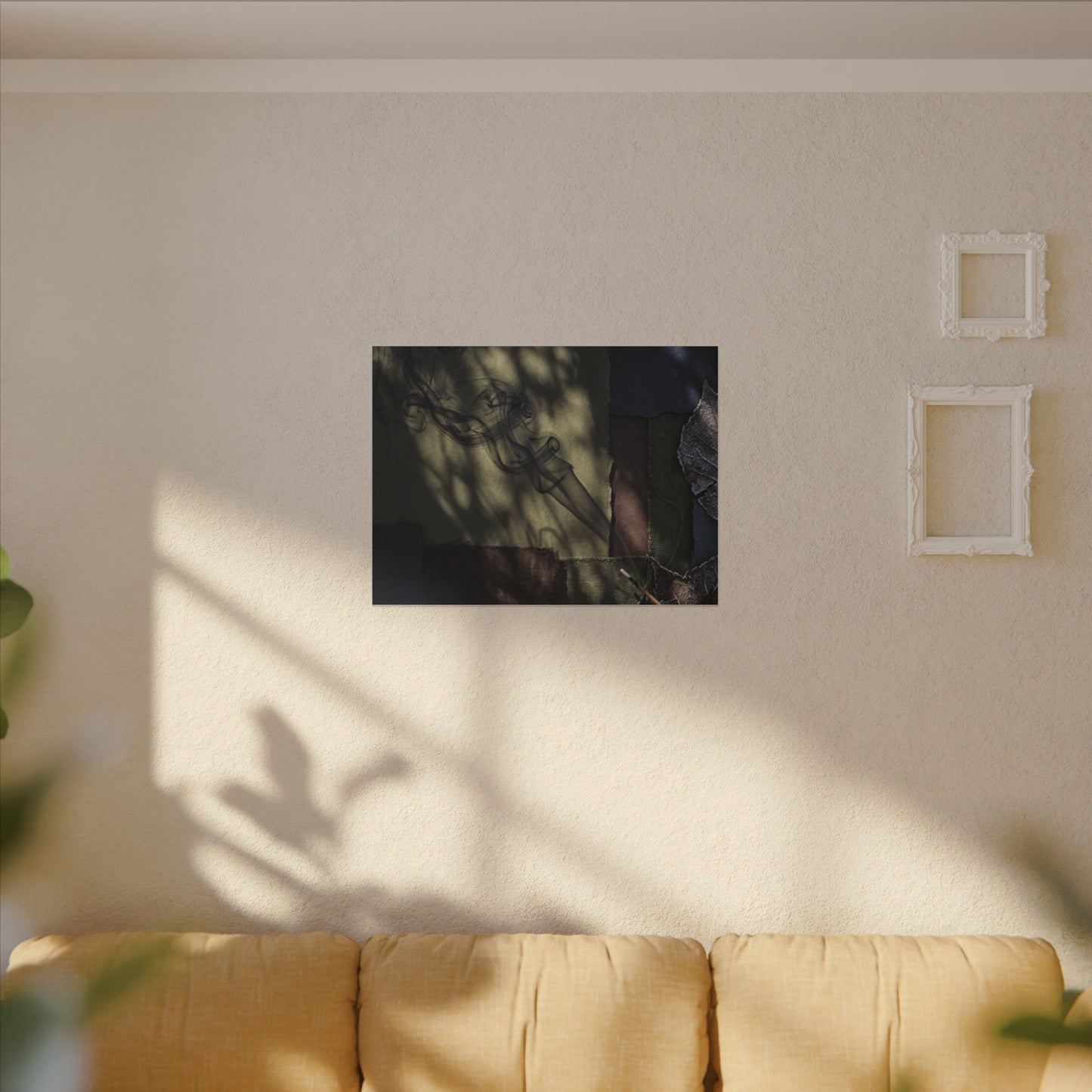 Ma Incense Smoke Canvas Art - Dark Japandi Dark Texture