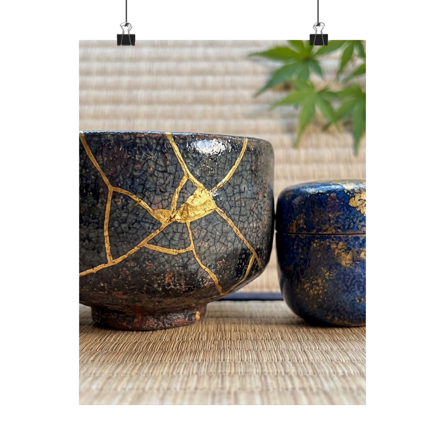 Kintsugi Tea Ceremony in Dawn | Crackle Gold Wall Art Print
