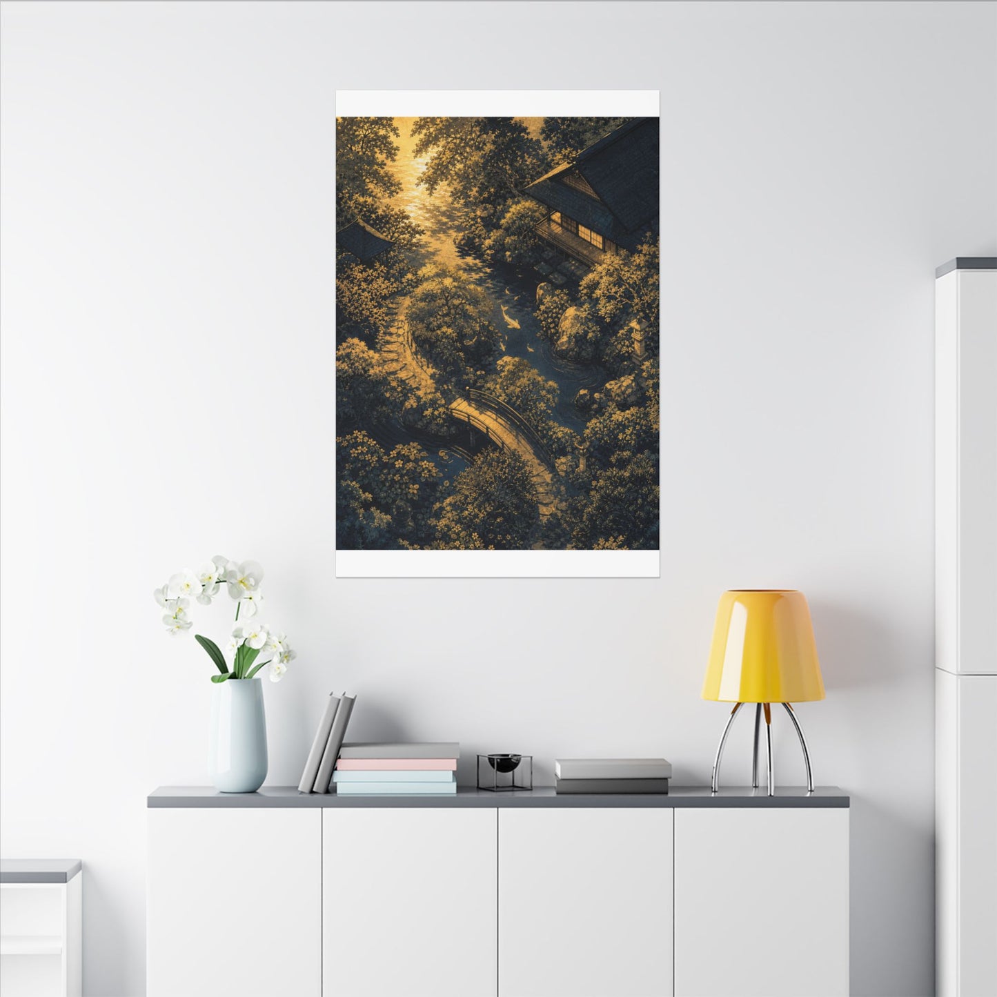 Contemplative Moonlit Garden Canvas Art - Ukiyo E Inspired Zen