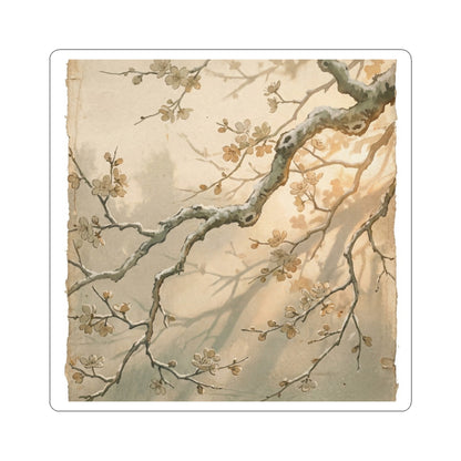 Winter Cherry Blossom Japanese Pattern Sticker | Neutral Decor Art Print