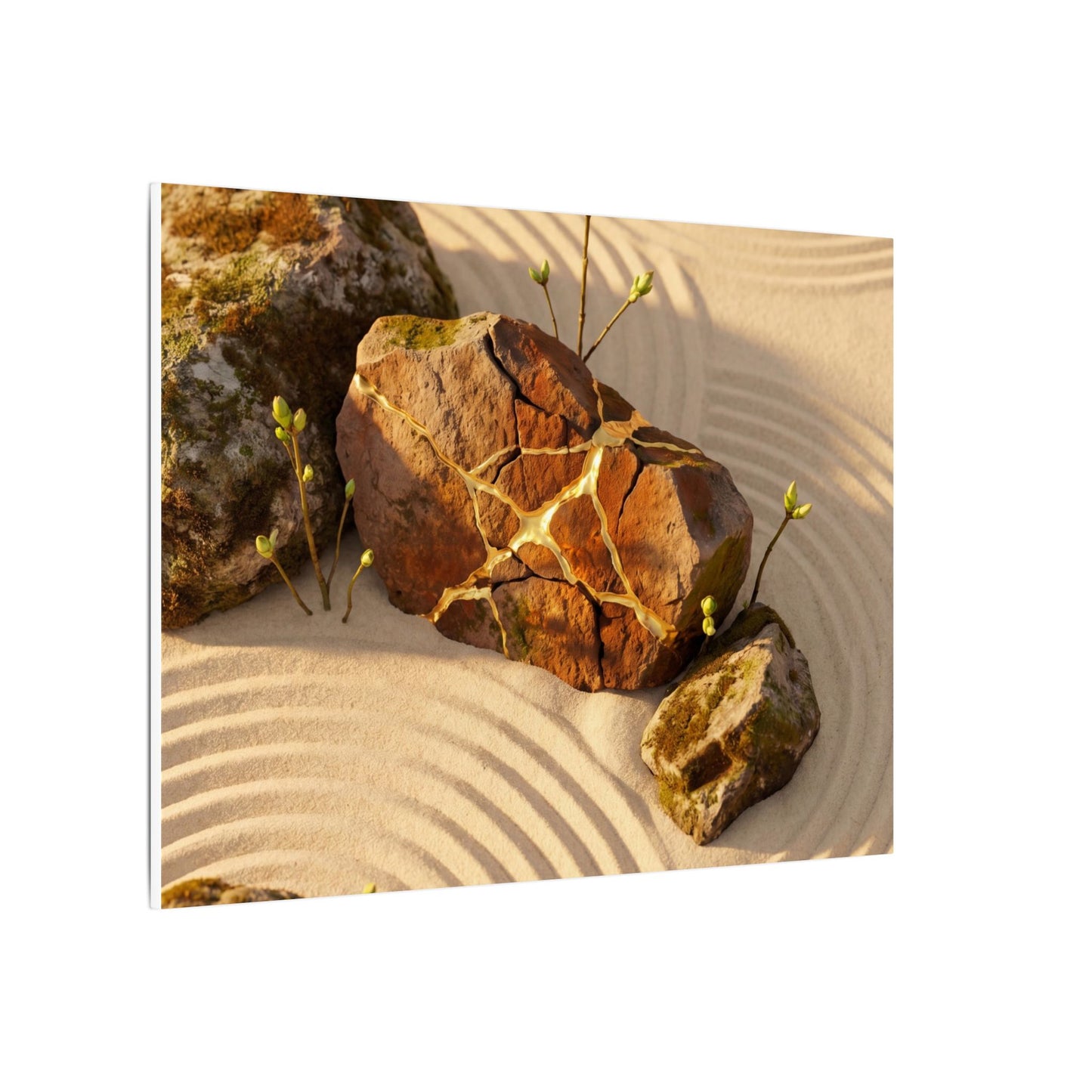 Kanso Rock Garden Canvas Art - Kintsugi Crackle Gold