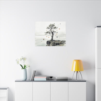 Japandi Pine Tree in Overcast | Watercolor Canvas Art