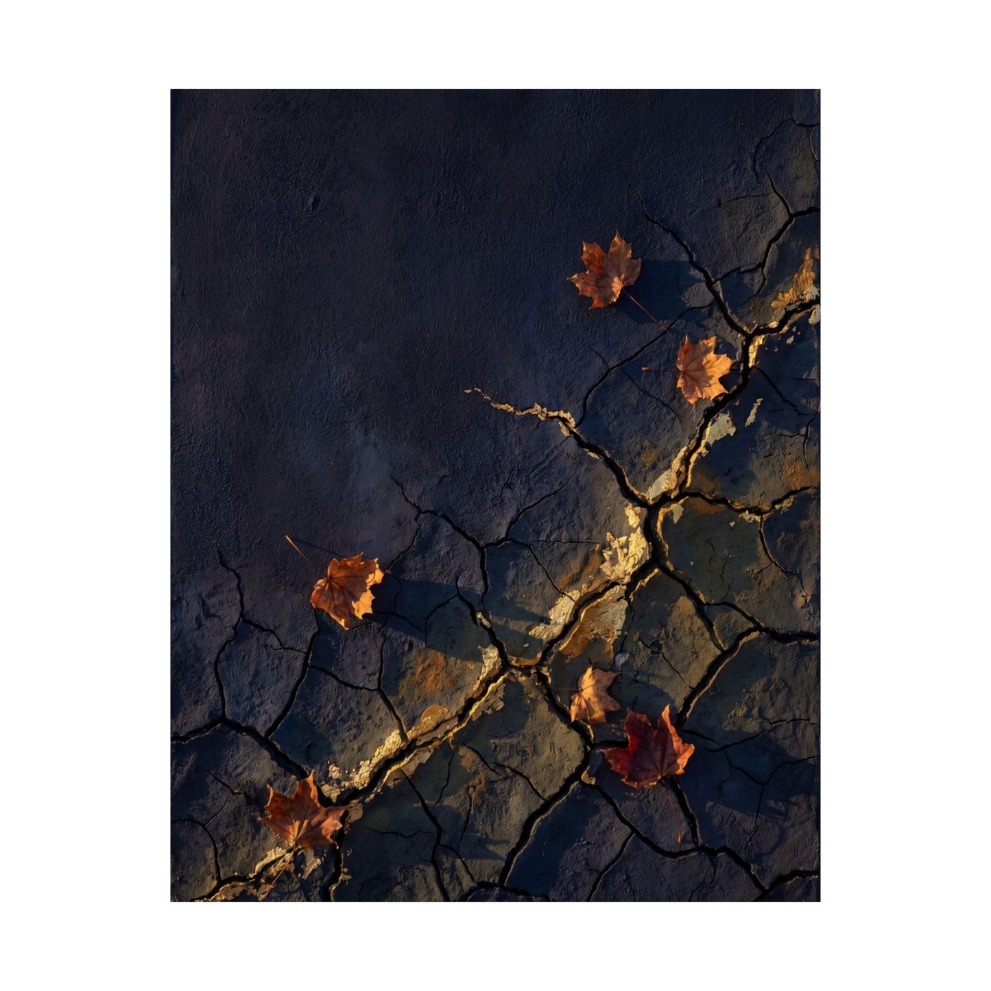 Golden Hour Cracked Earth Wall Art Print - Dark Japandi Seijaku