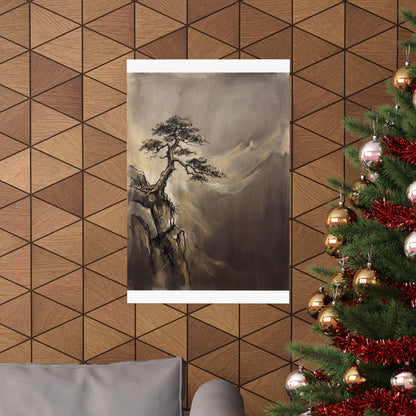 Golden Hour Pine Tree Wall Art Print - Dark Japandi Ma