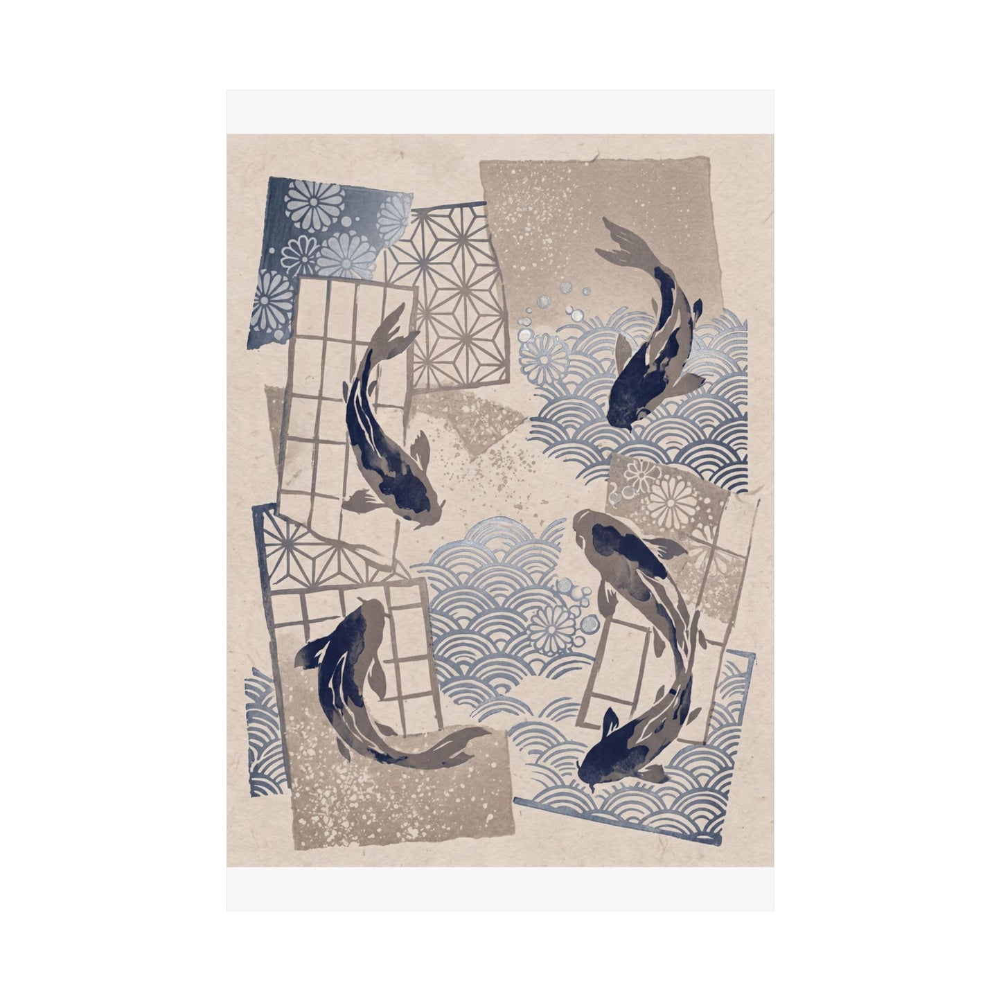 Seijaku Koi Pond Wall Art Print - Japandi Japanese Pattern