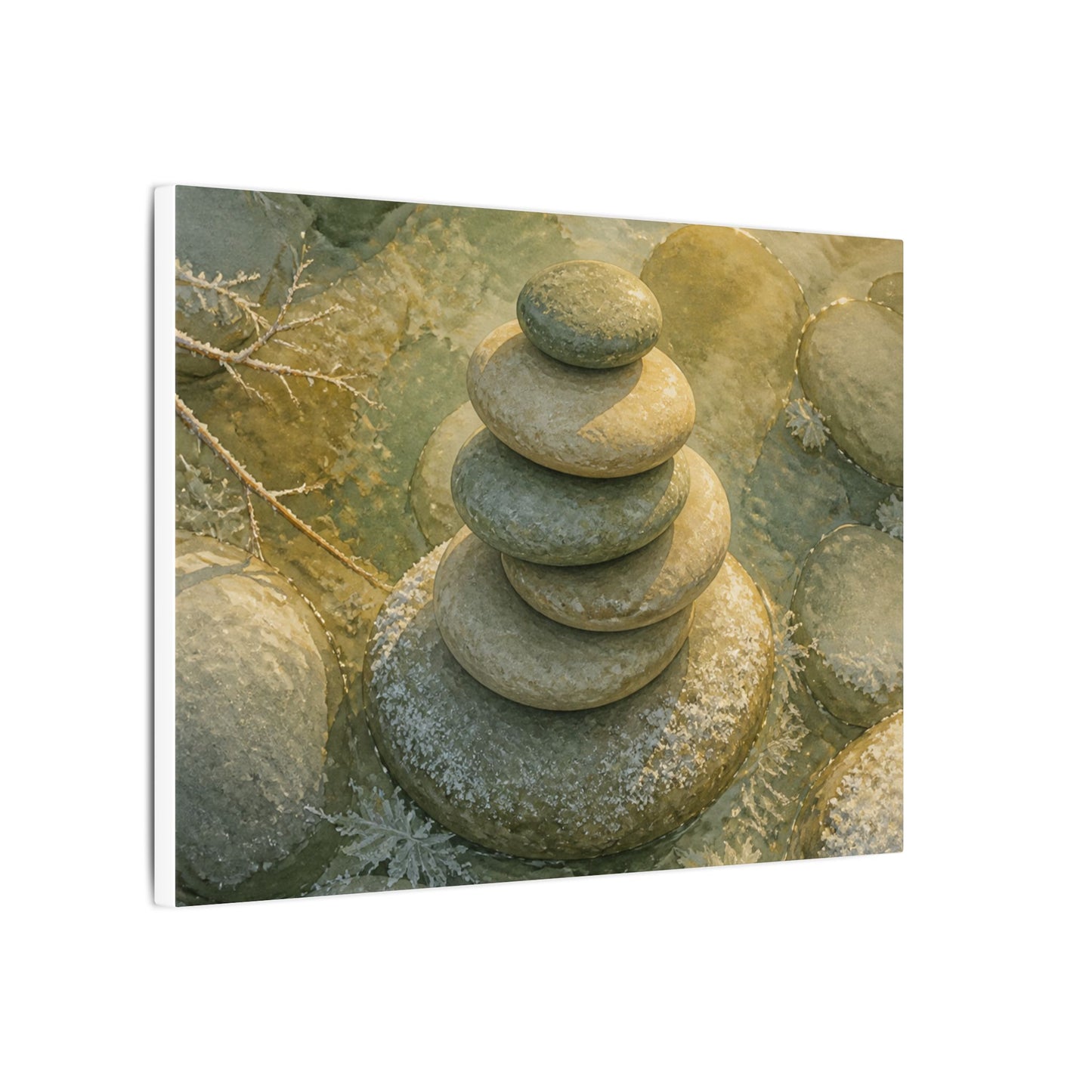 River Stones Watercolor Canvas Art | Elegant Japandi Art