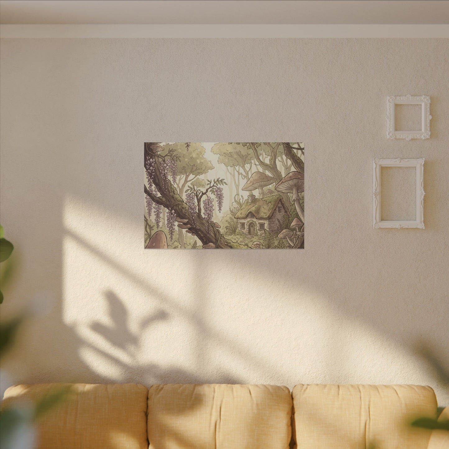 Summer Wisteria Mushroom Illustration Canvas Art | Enchanting Decor
