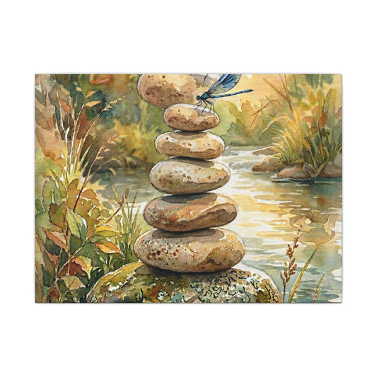 River Stones Summer Canvas Art | Japandi Cozy Design Art Print