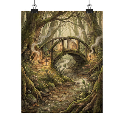 Spring Wooden Bridge Forest Whimsy Wall Art Print | Rustic Decor