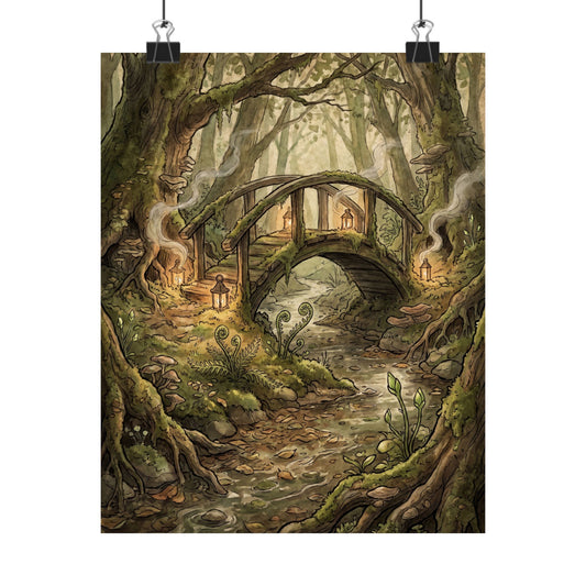 Spring Wooden Bridge Forest Whimsy Wall Art Print | Rustic Decor