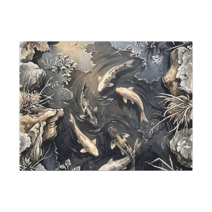 Koi Pond Canvas Art | Winter Japandi Japanese Pattern Art