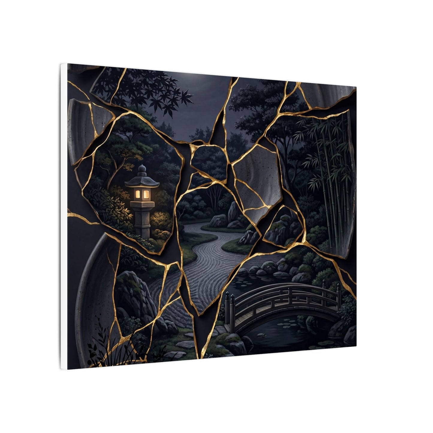 Kintsugi Moonlit Garden in Golden Hour | Gold Repair Canvas Art