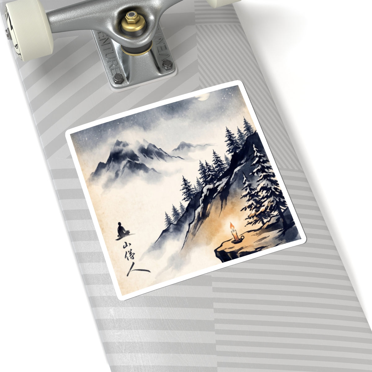 Winter Mountain Mist Ukiyo E Inspired Sticker | Peaceful Decor Art Print