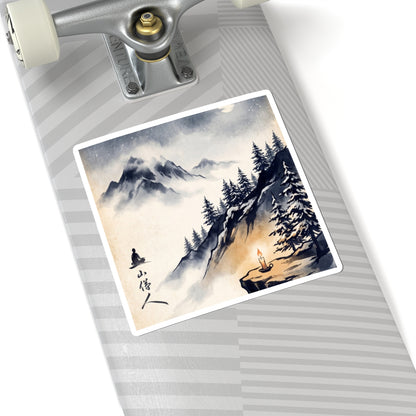 Winter Mountain Mist Ukiyo E Inspired Sticker | Peaceful Decor Art Print