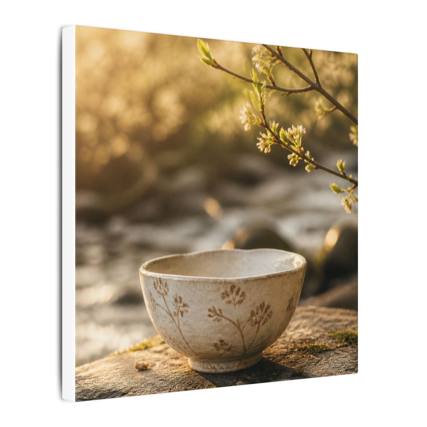 Neutral Ceramic Bowl Canvas Art - Japanese Pattern Japandi