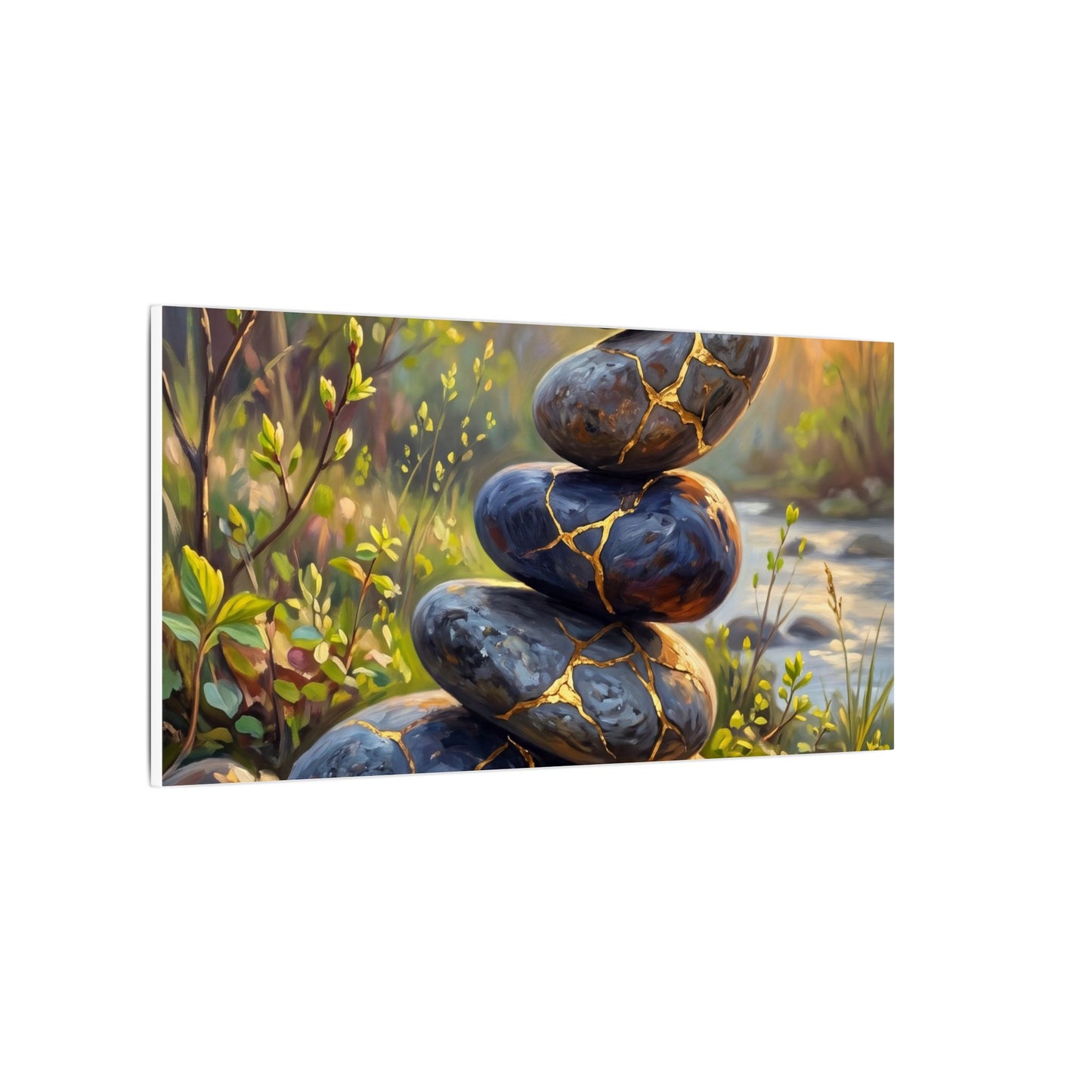 Spring River Stones Gold Repair Canvas Art | Healing Decor