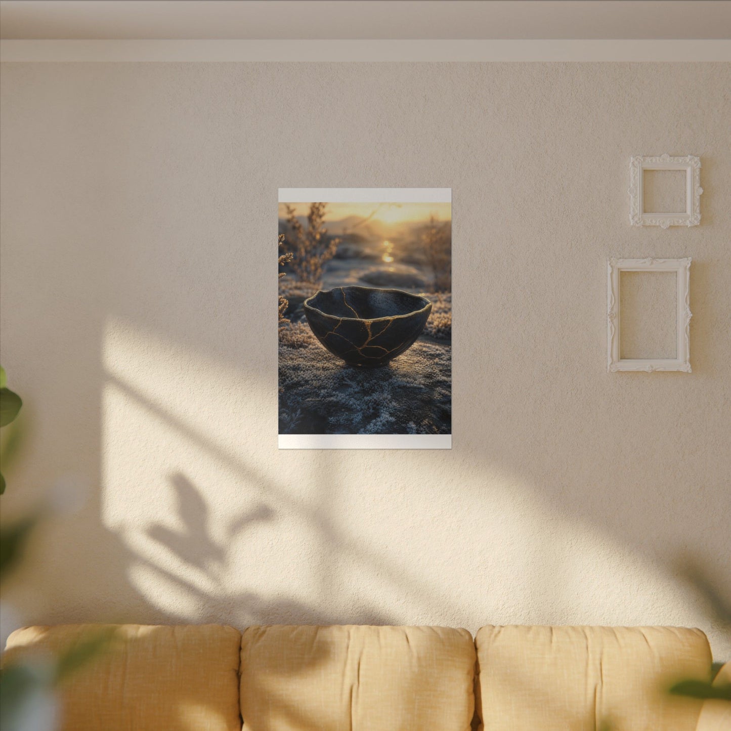Ceramic Bowl Canvas Art | Winter Kintsugi Gold Repair Art