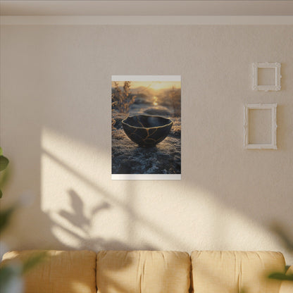 Ceramic Bowl Canvas Art | Winter Kintsugi Gold Repair Art