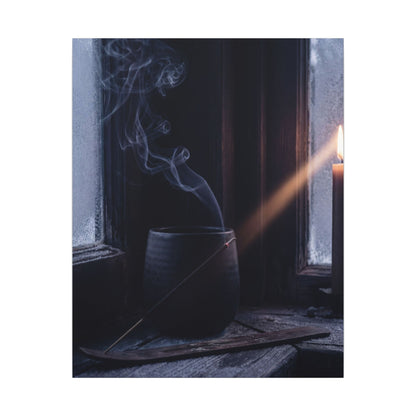 Incense Smoke Winter Canvas Art | Dark Japandi Sophisticated Design