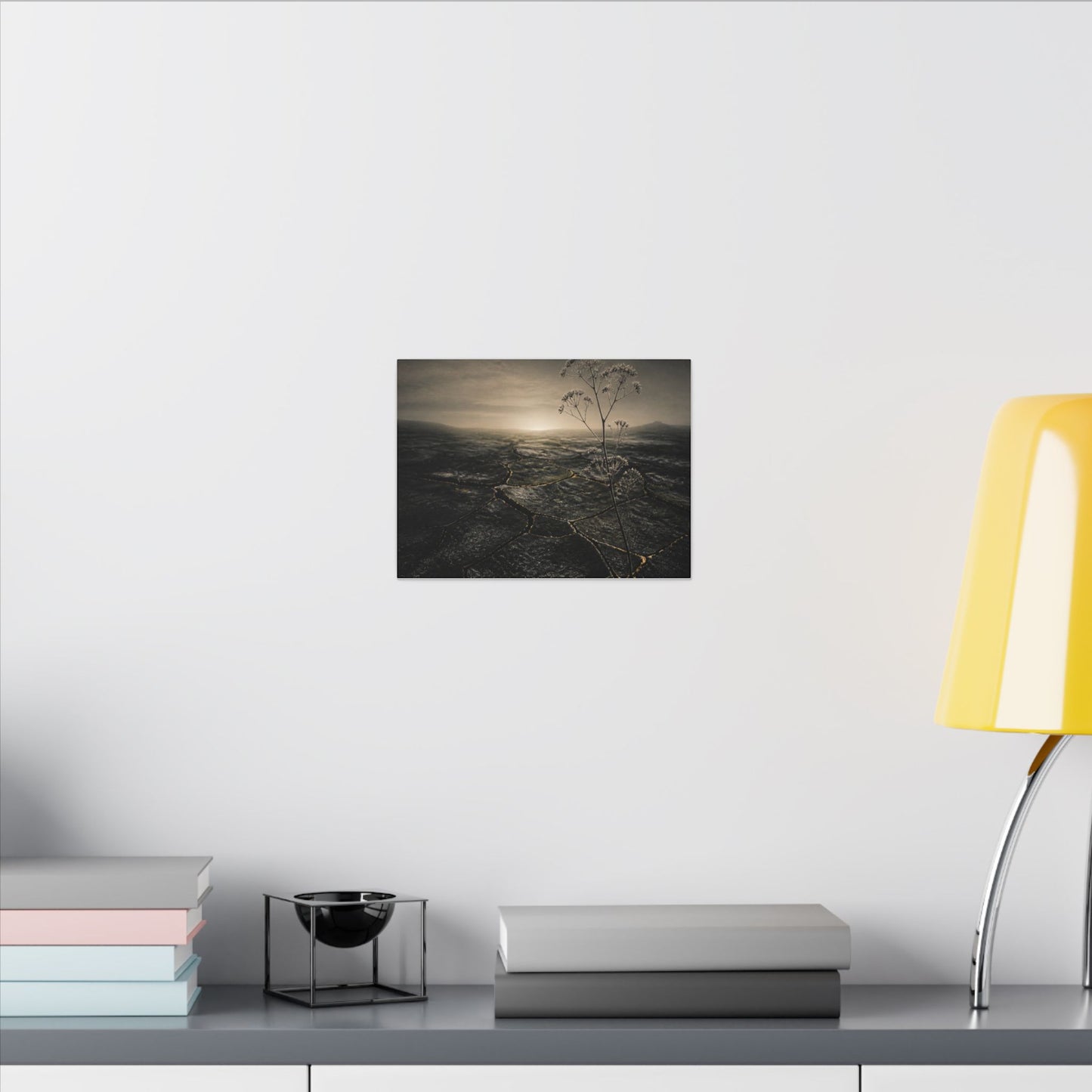 Dawn Cracked Earth Canvas Art - Dark Japandi Mono No Aware