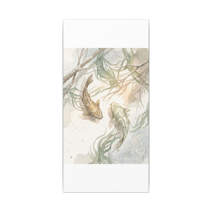 Koi Pond Canvas Art | Winter Japandi Watercolor Art