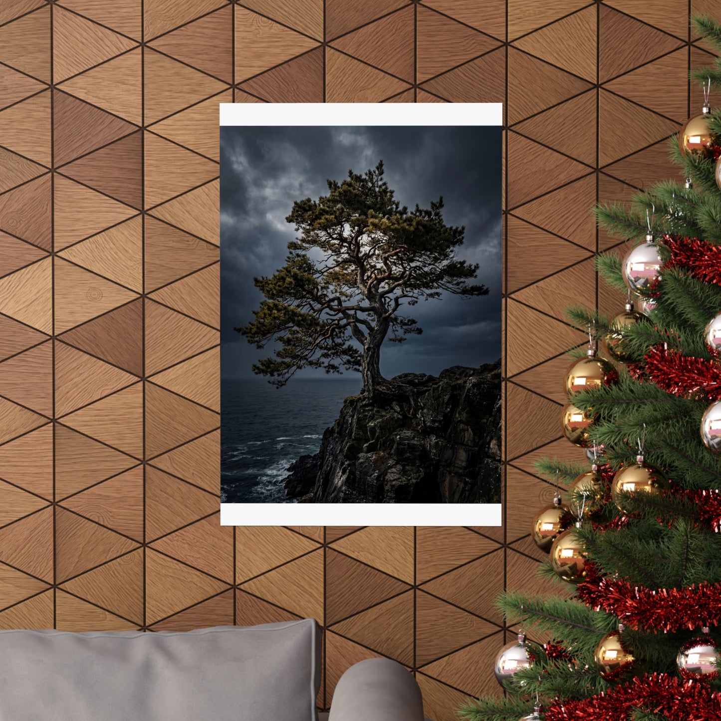 Pine Tree Moody Minimal Wall Art Print | Sophisticated Dark Japandi Art