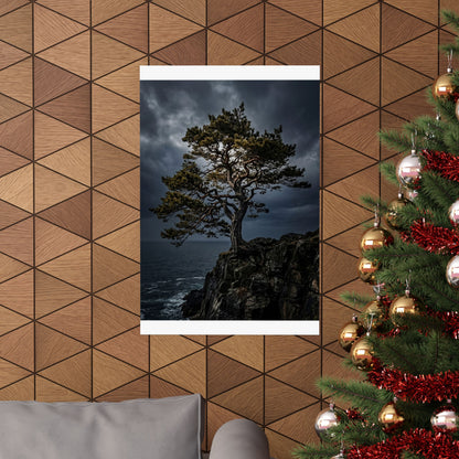 Pine Tree Moody Minimal Wall Art Print | Sophisticated Dark Japandi Art