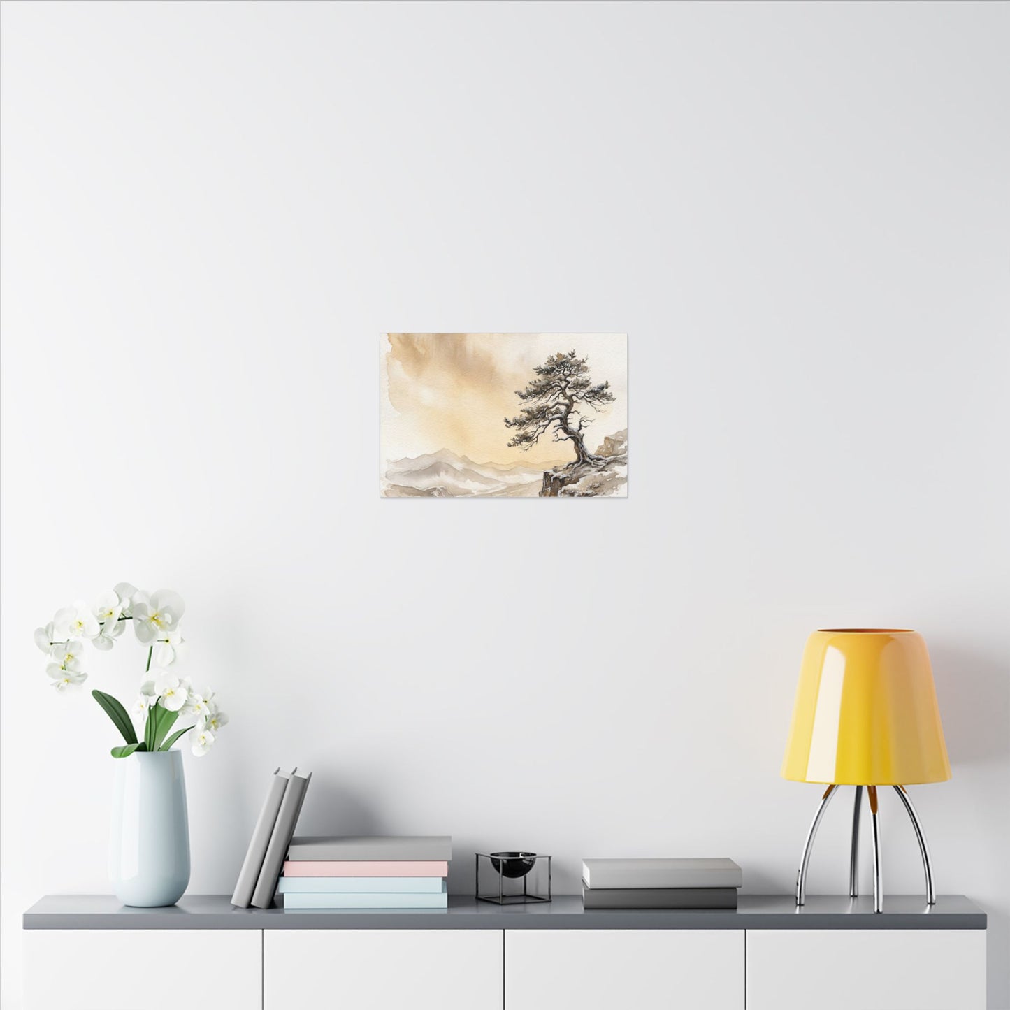 Pine Tree Canvas Art | Winter Japandi Watercolor Art