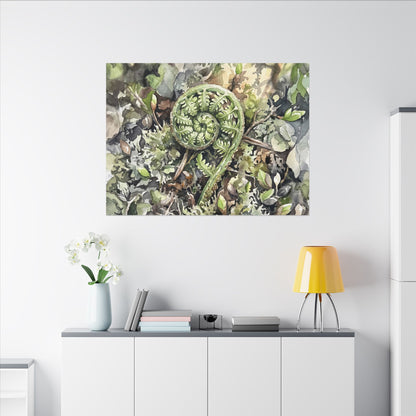 Fern Unfurling Spring Canvas Art | Japandi Neutral Design