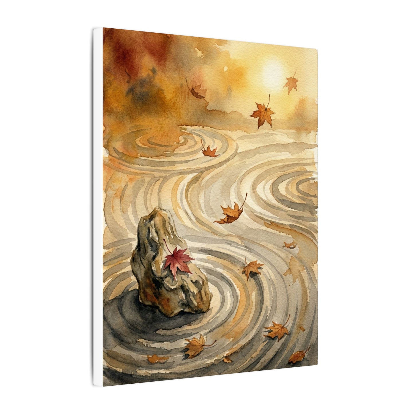 Autumn Rock Garden Watercolor Canvas Art | Neutral Decor