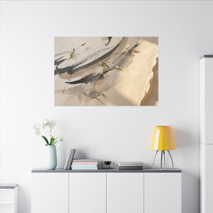 Ink Brushstroke Watercolor Canvas Art | Neutral Japandi Art