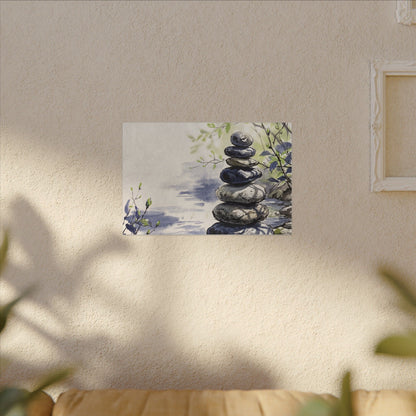 River Stones Sumi E Canvas Art | Serene Zen Art