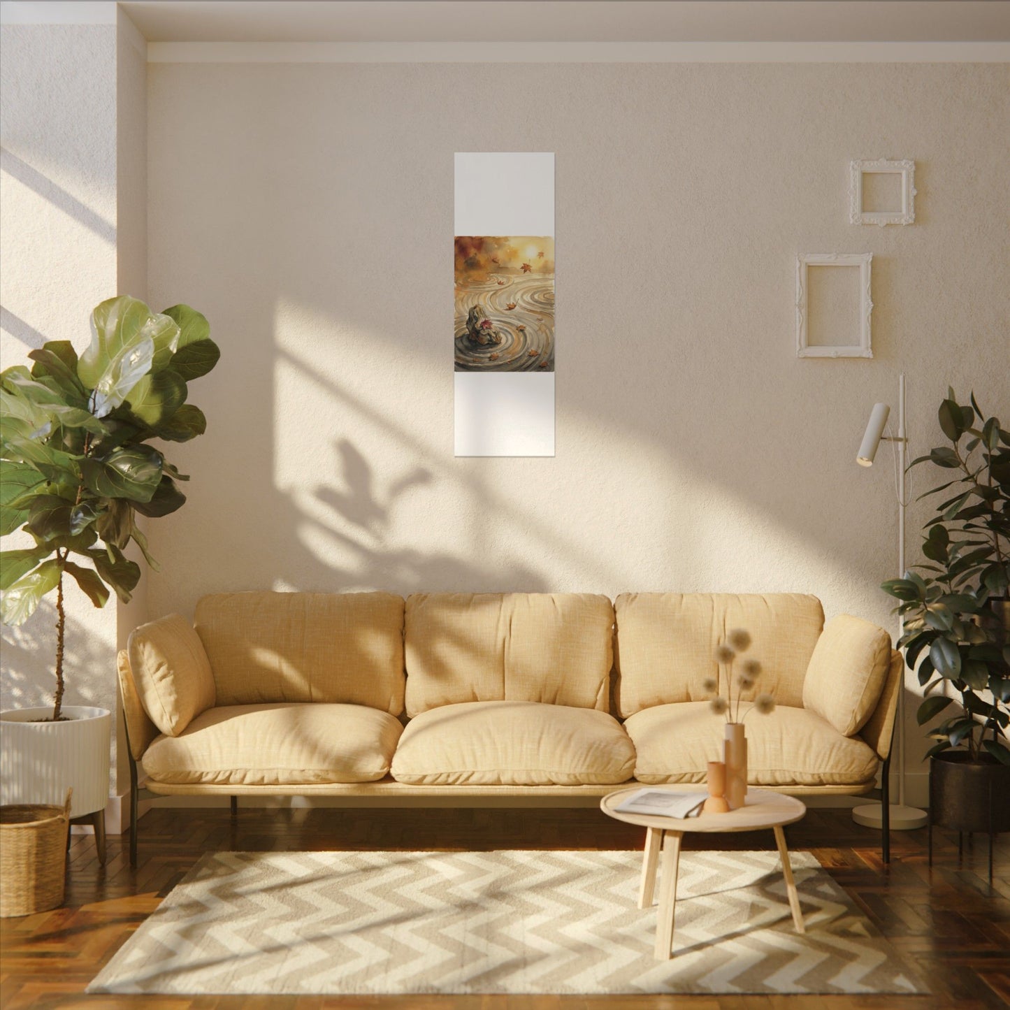 Autumn Rock Garden Watercolor Canvas Art | Neutral Decor