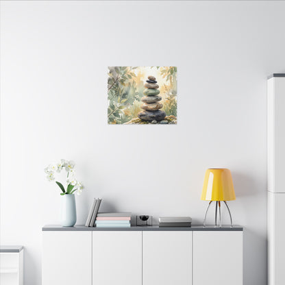 Golden Hour River Stones Canvas Art - Japandi Mono No Aware