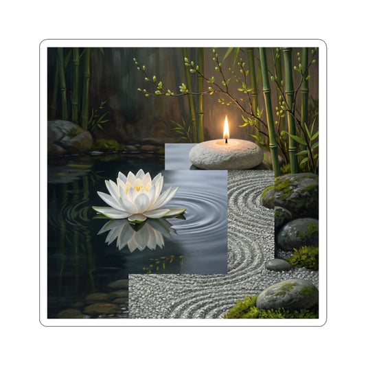 Lotus Flower Karesansui Sticker | Peaceful Zen Art Art Print