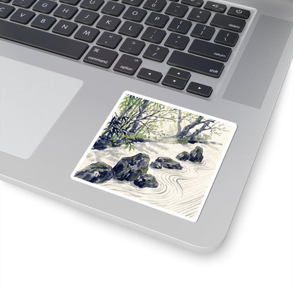 Rock Garden Sticker | Spring Zen Sumi E Art