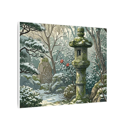 Stone Lantern Winter Canvas Art | Japandi Warm Design