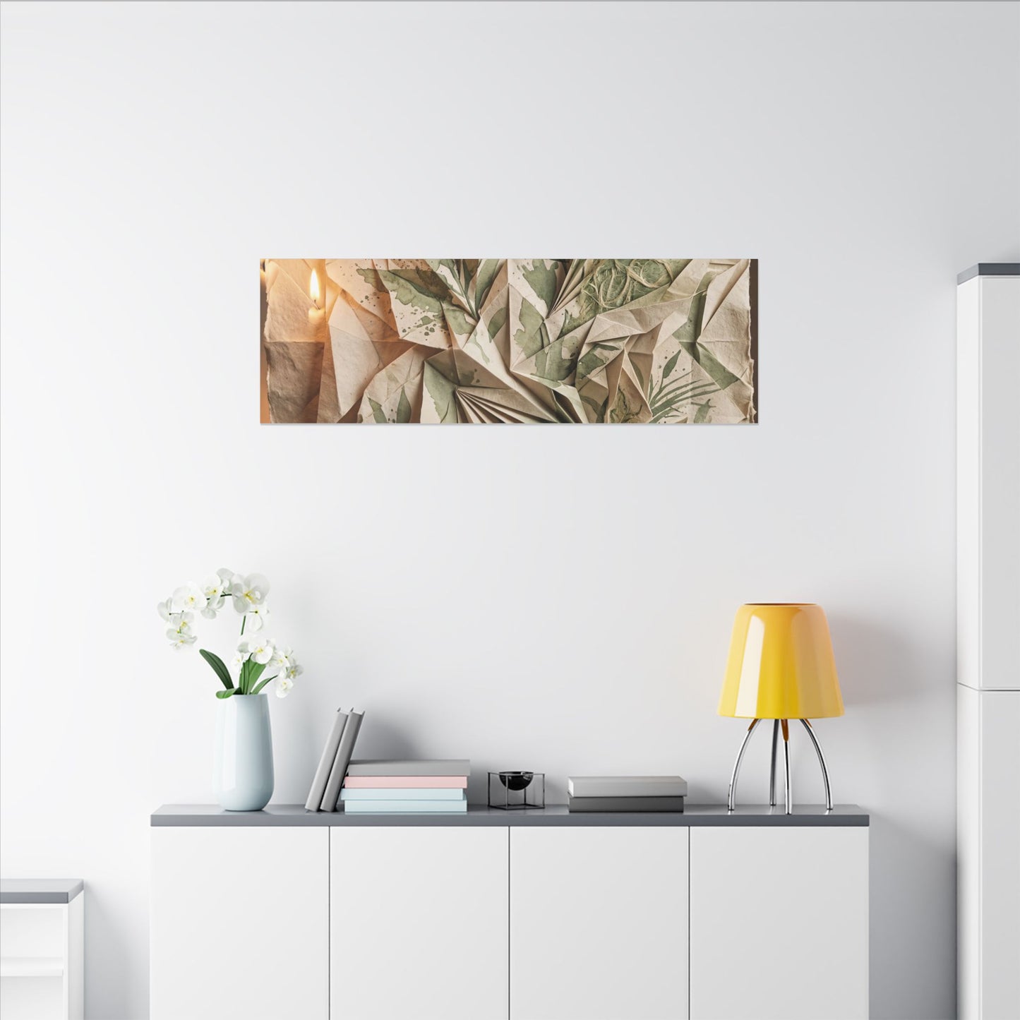 Japandi Paper Fold in Candlelight | Texture Canvas Art