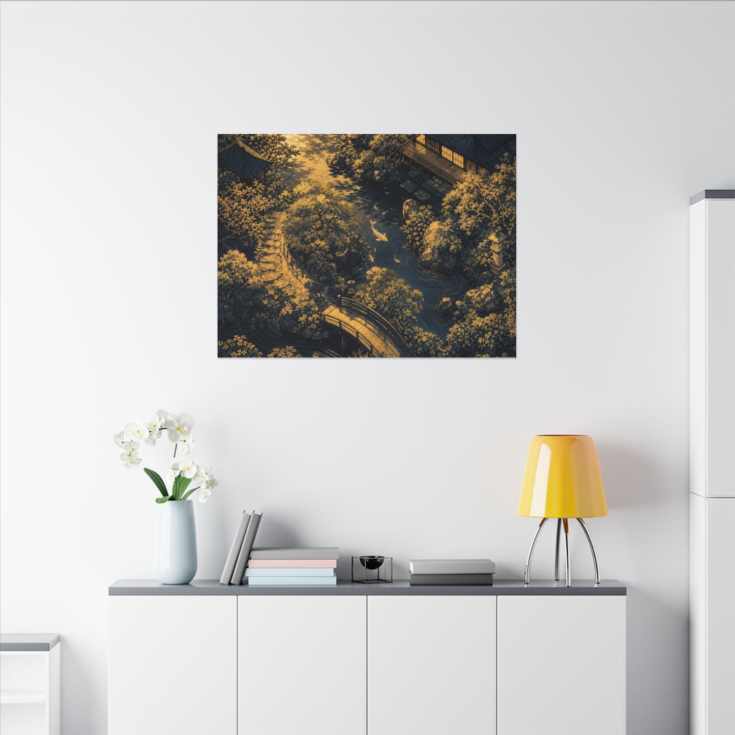 Contemplative Moonlit Garden Canvas Art - Ukiyo E Inspired Zen