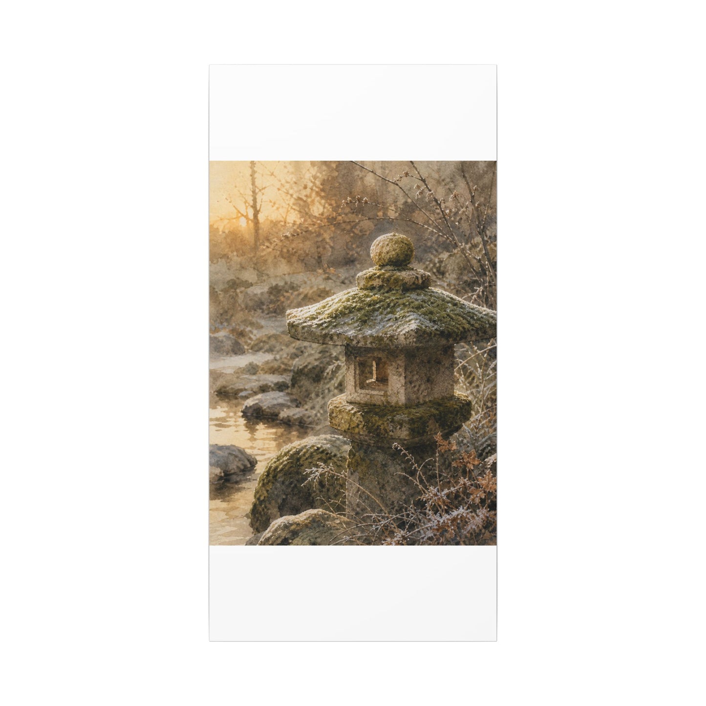 Winter Stone Lantern Watercolor Canvas Art | Earthy Decor