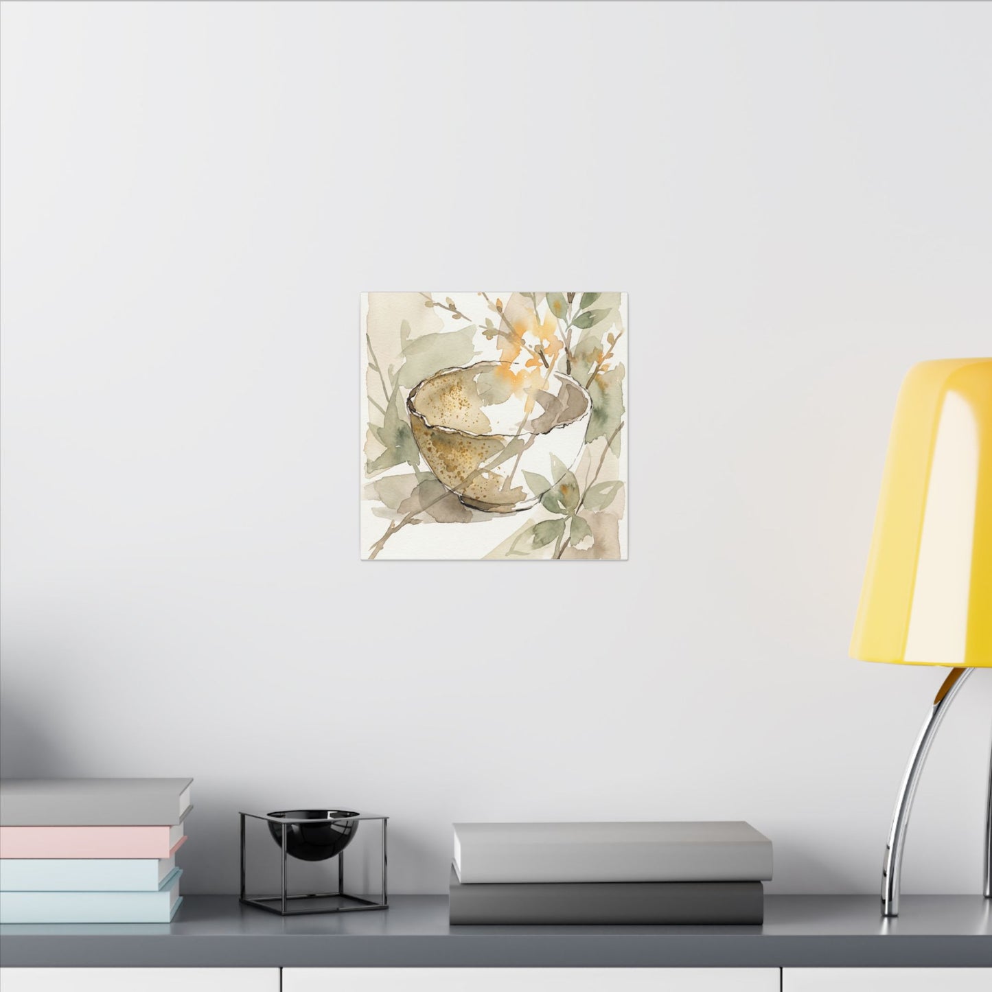 Spring Ceramic Bowl Watercolor Canvas Art | Neutral Decor