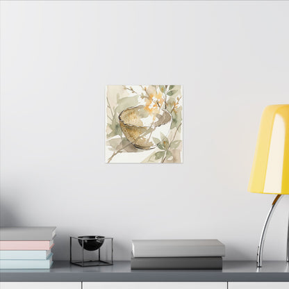 Spring Ceramic Bowl Watercolor Canvas Art | Neutral Decor