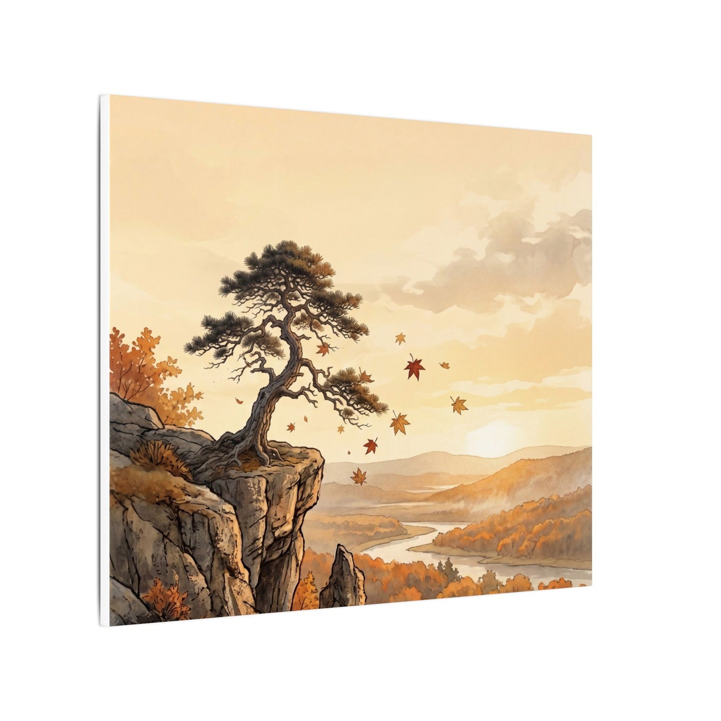 Pine Tree Autumn Canvas Art | Japandi Warm Design